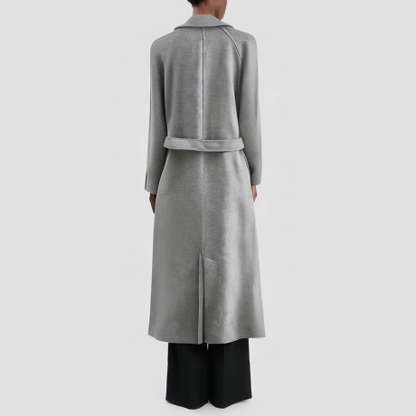 Vintage-style long women's coat with a belt