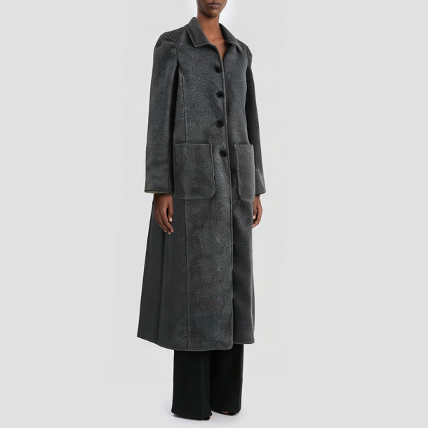 Single-breasted long blended fabric women's coat