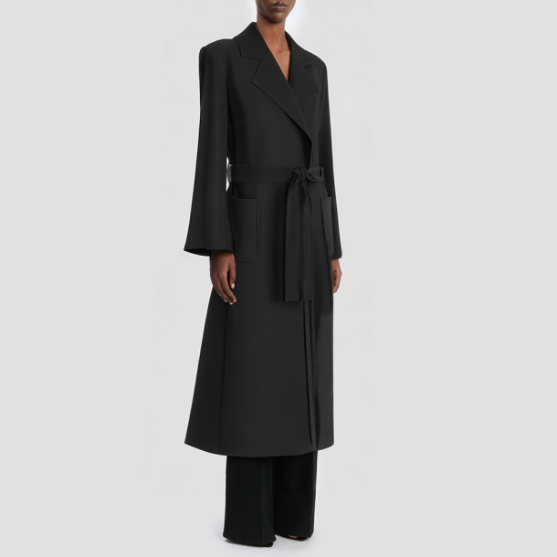 Belted blended fabric long coat