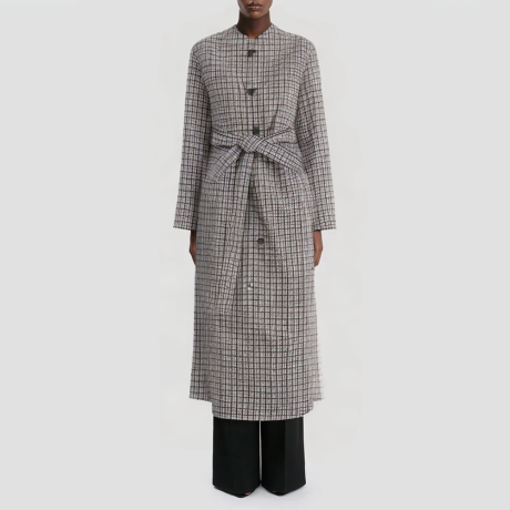 Retro plaid belted jacket