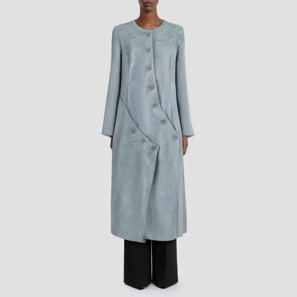 Patchwork multi-button women's long coat