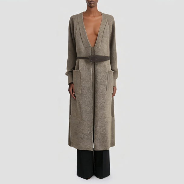 Retro-style knitted casual jacket with a belt