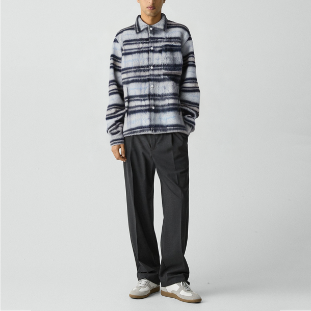Men's black wool plaid thickened jacket