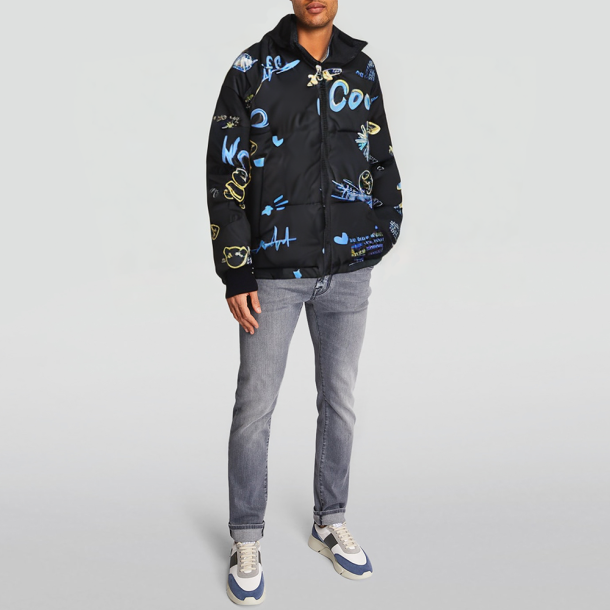 Printed hooded puffer down jacket