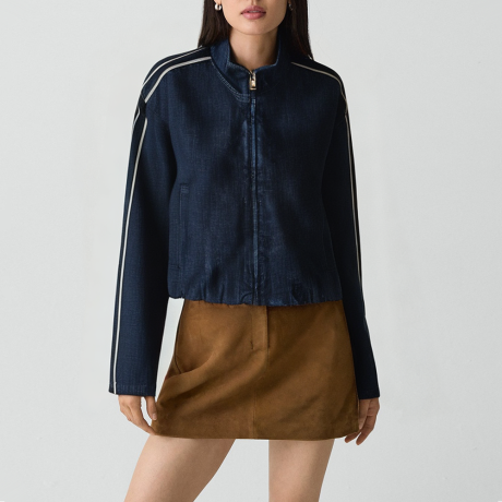 Patchwork striped women's denim jacket