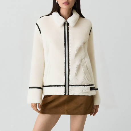 Lapel collar wool and fur jacket