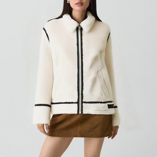 Lapel collar wool and fur jacket