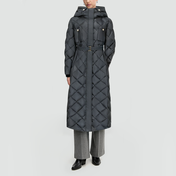 Long hooded goose down jacket