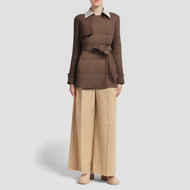 Women's brown checkered down trench coat